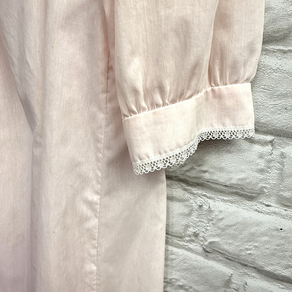 Vtg Barbizon Pink Lace Embroidered Long Sleeve Night Gown Babydoll‎ Sheer Sz M/L - Picture 5 of 16